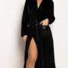 Kimono Femme Velours Noir De La Marque De Lingerie De Nuit Française Canat. -Sous Vêtement Soldes Magasin 21H.CA .VELOURS.KIM 009