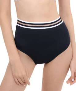 Culotte De Bain Taille Haute Style Rétro Collection Mode Balnéaire Énergie Nautique De Chez Lise Charmel. -Sous Vêtement Soldes Magasin Culotte de bain taille haute retro Lise Charmel bain Energie nautique bleu encre ABA0235 EN 801