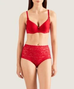 Culotte Haute Rouge De La Collection Lingerie Permanente Rosessence Par Aubade Paris. -Sous Vêtement Soldes Magasin Culotte haute Rosessence gala Aubade rouge HK24 GALA 14