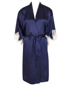 Déshabillé En Soie Splendeur Soie De Chez Lise Charmel. -Sous Vêtement Soldes Magasin Deshabille en soie Lise Charmel Splendeur Soie Bleu marine ALC2080 SM packshot face