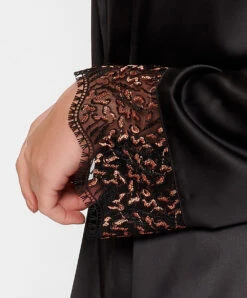 Kimono Sexy Satiné Collection Nightwear De Chez Lingadore. -Sous Vêtement Soldes Magasin Kimono noir satin Lingadore Lingadore nightwear noir 6620KM 02 NOIR 4