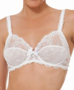 Soutien-gorge Armatures Coupe Couvrante Et Emboîtante Pour Un Maintien Optimal Et Un Effet Enveloppant Rassurant, Collection Soir De Venise De Chez Lise Charmel. -Sous Vêtement Soldes Magasin Soutien gorge Armature Lise Charmel Soir de Venise Blanc ACA6003 BL face