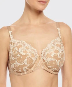 Soutien-gorge Couvrant Grande Taille à Armatures "Bien-être" Collection De Lingerie Permanente Dressing Floral De Chez Lise Charmel, Coloris Ambre Nacre. 