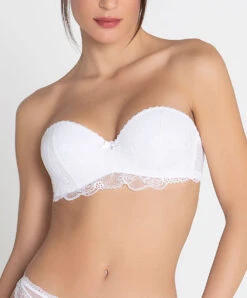 Soutien-gorge Bandeau Bretelles Amovibles Collection De Lingerie Blanche Féérie Couture Par Lise Charmel. -Sous Vêtement Soldes Magasin Soutien gorge bandeau bretelles amovibles Lise Charmel Feerie Couture blanc ACH5674 BL 501