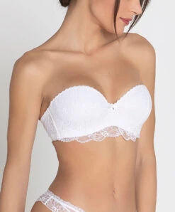 Soutien-gorge Bandeau Bretelles Amovibles Collection De Lingerie Blanche Féérie Couture Par Lise Charmel. -Sous Vêtement Soldes Magasin Soutien gorge bandeau bretelles amovibles Lise Charmel Feerie Couture blanc ACH5674 BL 503
