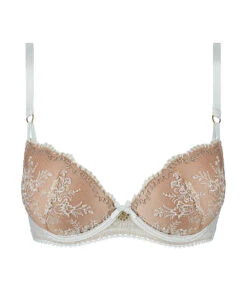 Soutien-gorge Push-up Coque Décolleté Plongeant Collection Trésor Infini De Chez Aubade, Coloris White Wind. -Sous Vêtement Soldes Magasin Soutien gorge coque plunge Tresor Infini white wind Aubade blanc et chair IDN08 WHIW 1001