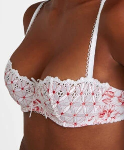 Soutien-gorge Corbeille Collection Lingerie Bahia & Moi Coloris Tangerine (blanc Et Détails Couleur Corail) De Chez Aubade Paris. -Sous Vêtement Soldes Magasin Soutien gorge corbeille bahia et moi tangerine Aubade blanc et corail PY14 2 TANR 2