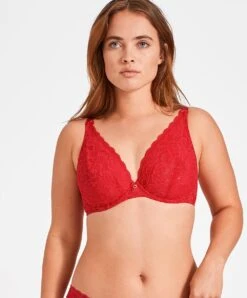 Soutien-gorge Grande Taille Triangle Plunge Rouge De La Collection Lingerie Permanente Rosessence Par Aubade Paris.