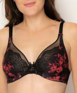 Soutien-gorge Triangle Armature Grande Taille Noir Et Rouge Collection Roses Du Soir De Chez Antinéa Par Lise Charmel. -Sous Vêtement Soldes Magasin Soutien gorge triangle armature Antinea de Lise Charmel Roses du Soir noir scarlett noir et rouge DCG6771 NO face
