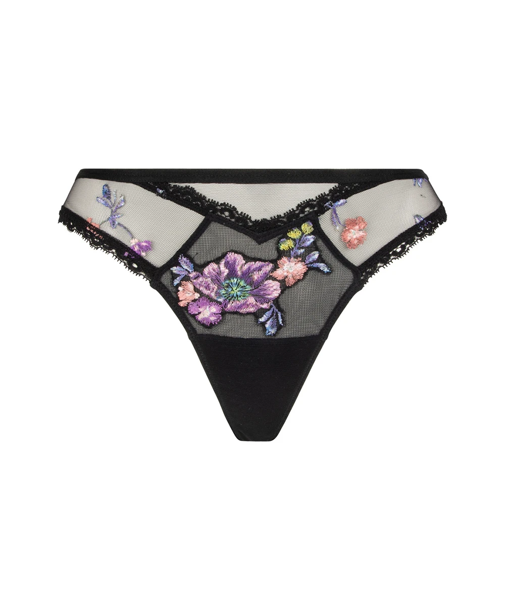 Tanga Lise Charmel Collection Flora Aura, Coloris Aura Pastel (broderie Multicolore Pastel Sur Fond Noir). 8 Tanga Lise Charmel Collection Flora Aura, Coloris Aura Pastel (broderie Multicolore Pastel Sur Fond Noir). – Image 6