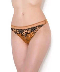 Tanga Sexy En Soie Lise Charmel Collection Splendeur Soie, Coloris Ambre (=caramel).