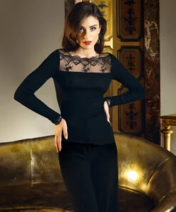 Top Manches Longues Laine Et Soie Ligne Sublime En Dentelle De La Marque De Lingerie Française Lise Charmel.  -Sous Vêtement Soldes Magasin Top bien etre laine et soie Lise Charmel Sublime en dentelle noir ANH2113 NO 2