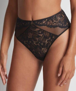 Culotte Haute Aubade De La Collection Lingerie Flowermania. -Sous Vêtement Soldes Magasin culotte haute flowermania Aubade noir LA24 NOIR